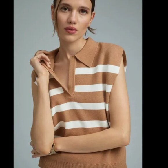 Anthropologie Maeve Stripe Collared Sleeveless Sweater Vest Size Small - Picture 2 of 7